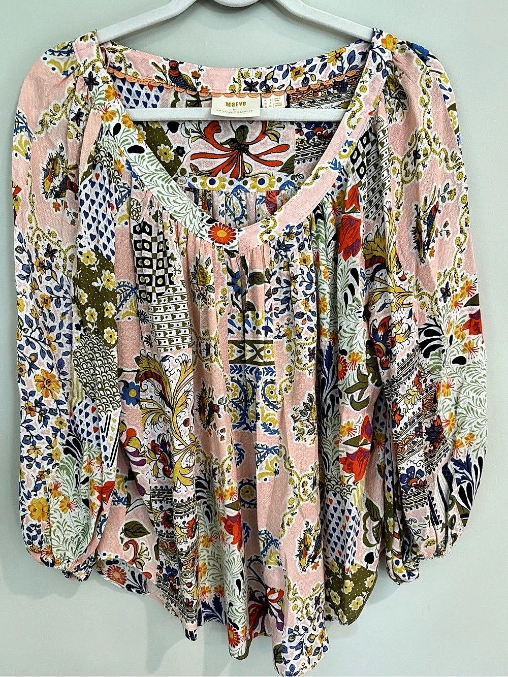 Maeve Anthropologie Floral Patchwork Print Blouse Size 4